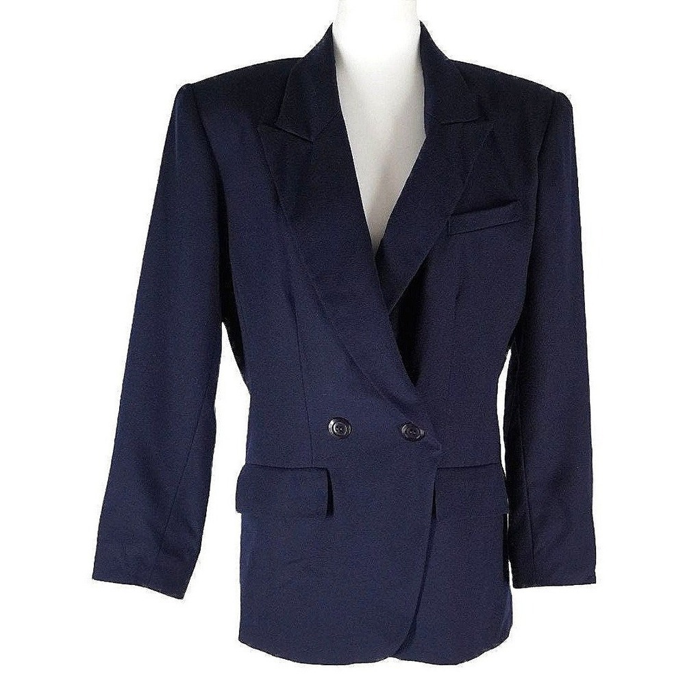 Pendleton Blazer Jacket Women 8 Navy Blue Wool Double Breasted Made in USA